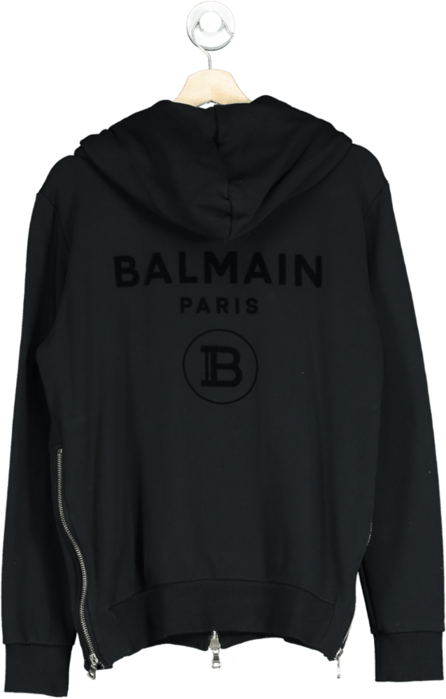 Balmain Men's Embossed Logo Back Zip - Through Hoodie UK S - Reliked