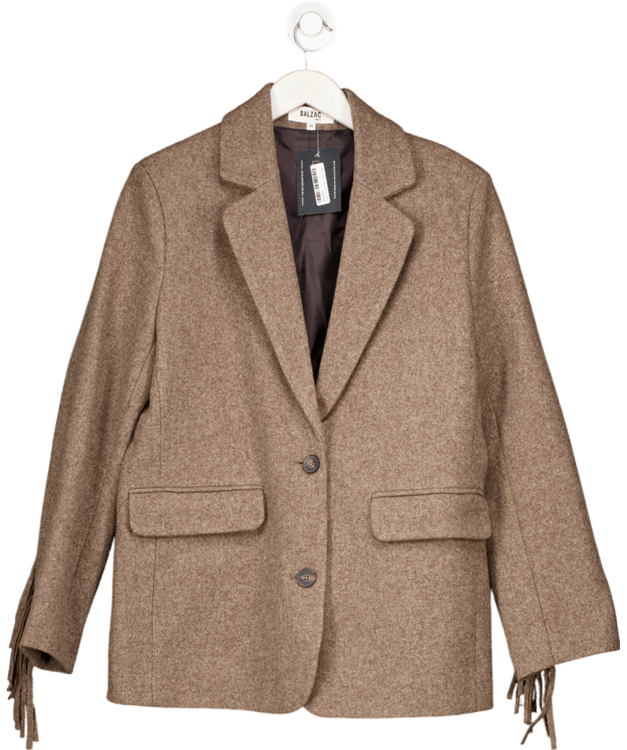 BALZAC Chestnut Brown Fringe Wool Blazer Fr36 UK 8 - Reliked