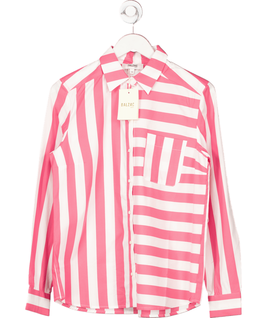 Balzac Paris White Ulysse Shirt Pink Stripes UK 10 - Reliked
