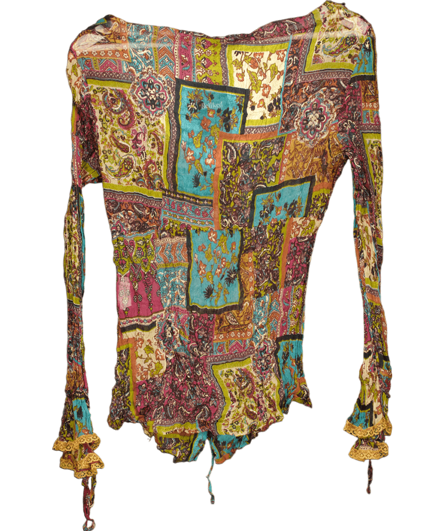 Bandolera Multicoloured Silk Patterned Long Sleeve Top UK 16 - Reliked