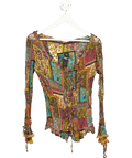 Bandolera Multicoloured Silk Patterned Long Sleeve Top UK 16 - Reliked