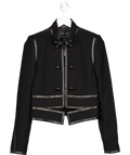 BARBARA BUI Black Tweed Military Style Jacket With Real Leather Trim Fr38 UK 10 - Reliked