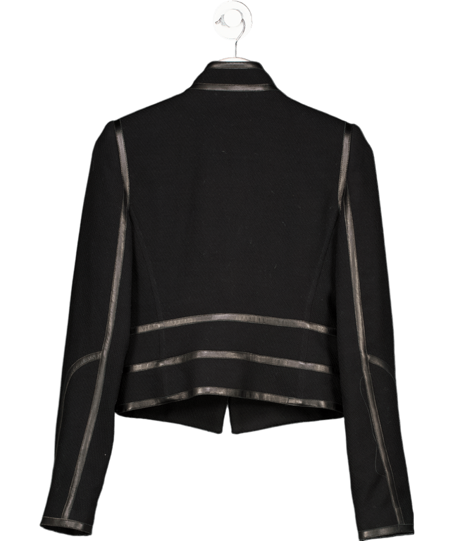BARBARA BUI Black Tweed Military Style Jacket With Real Leather Trim Fr38 UK 10 - Reliked