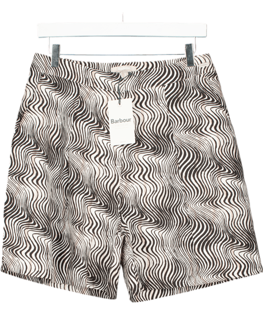 Barbour Black & White Linen Blend Romy Printed Shorts UK 10 - Reliked