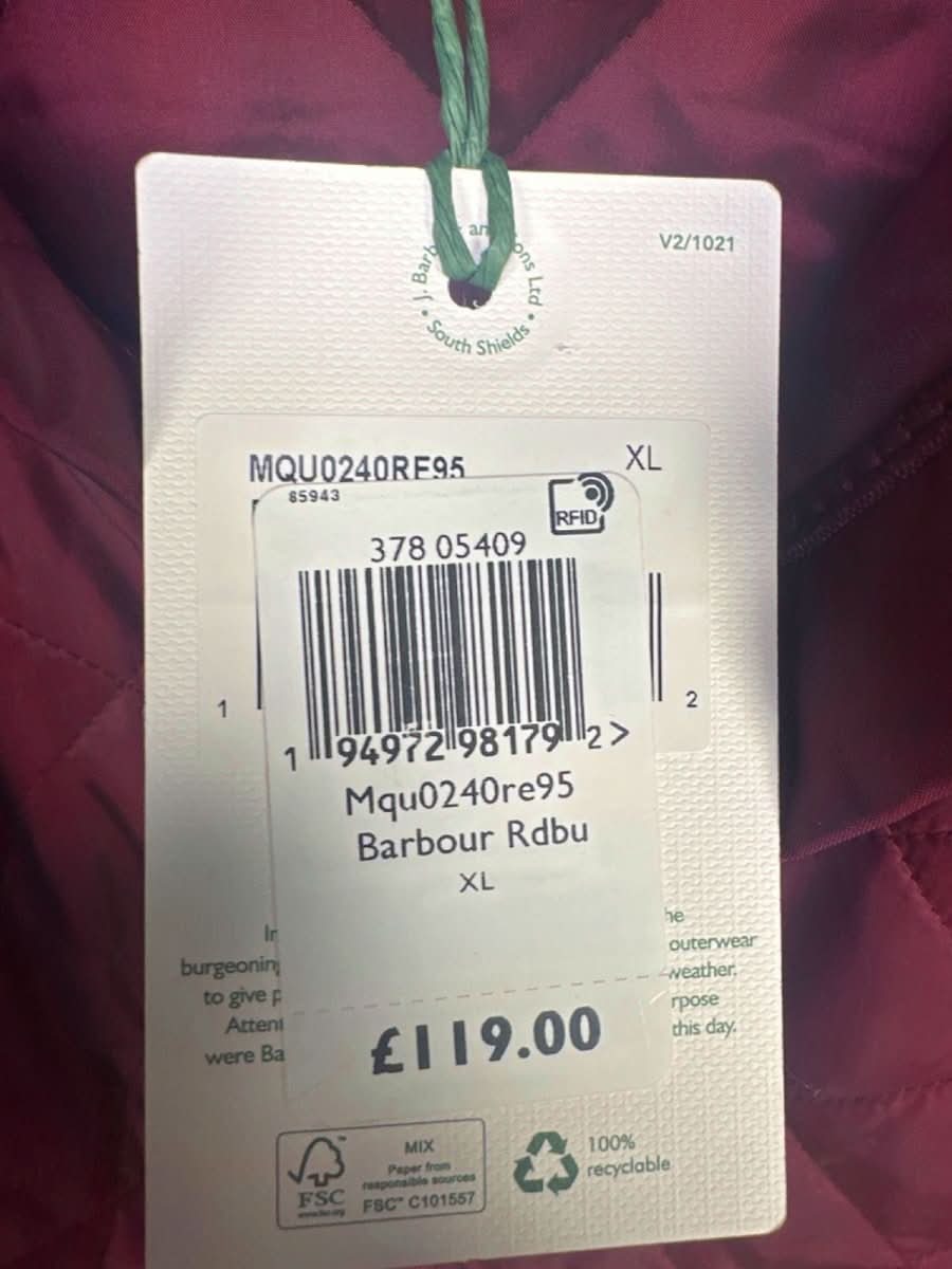 Barbour Burgundy Quilted Jacket XL - Reliked