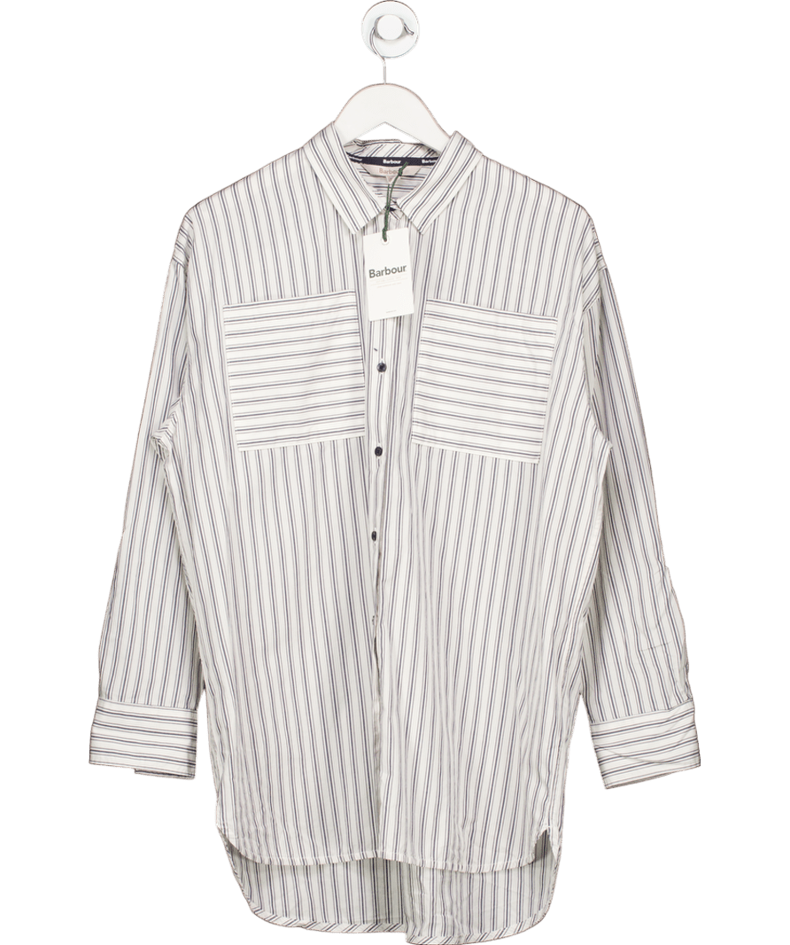 Barbour White / Navy Millie Striped Relaxed Shirt UK 10 - Reliked