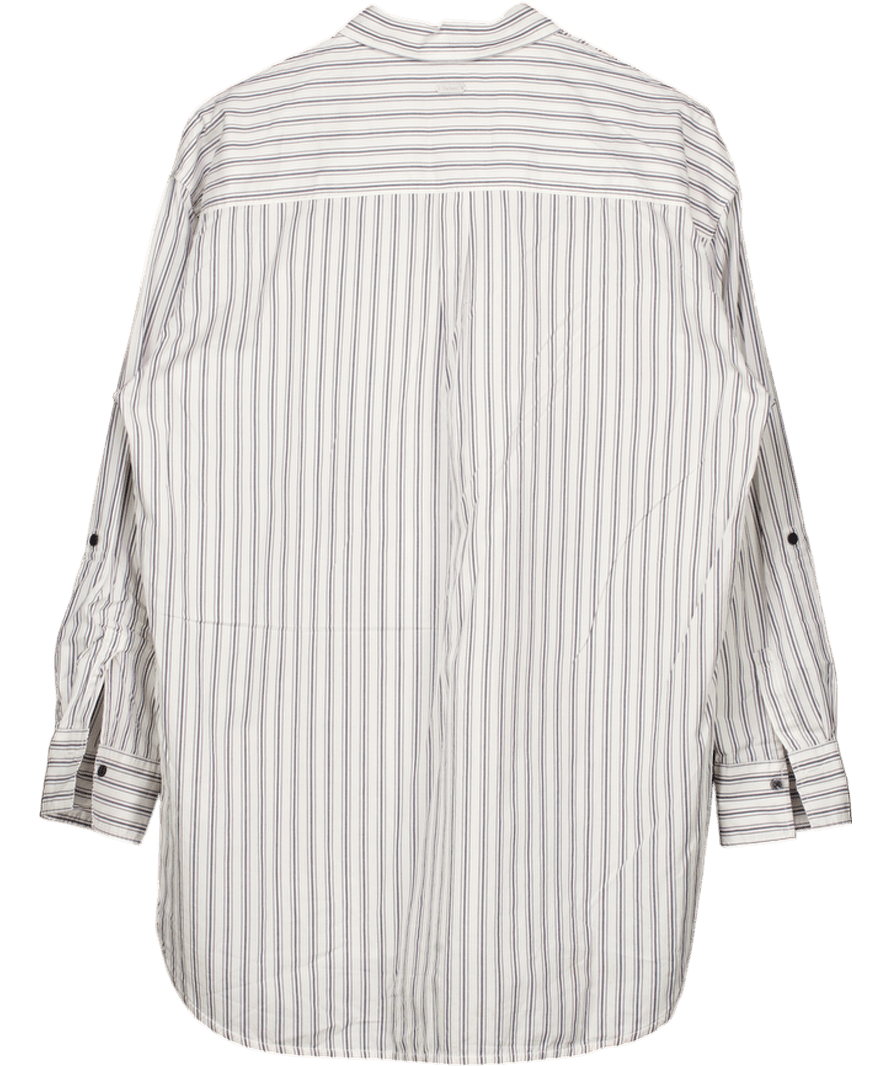 Barbour White / Navy Millie Striped Relaxed Shirt UK 10 - Reliked