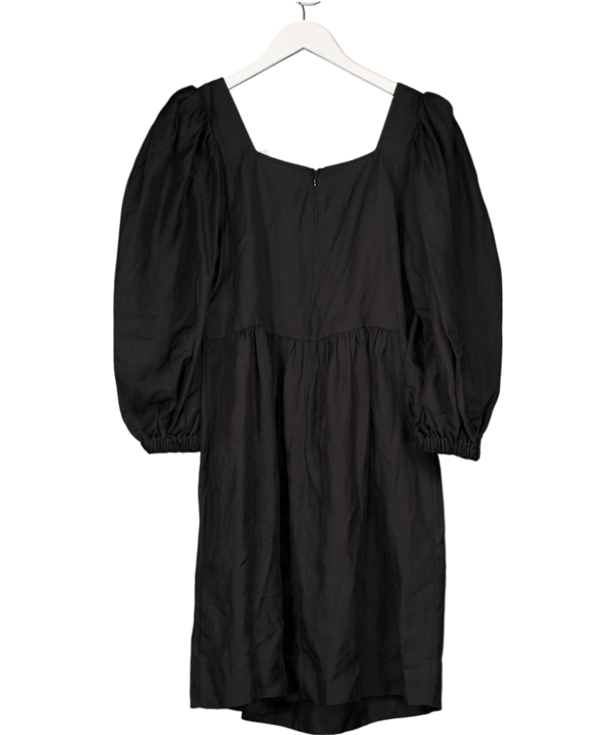 Ba&sh Black Palerme Linen Blend Gathered Slub Woven Mini Dress Sz2 UK 10 - Reliked