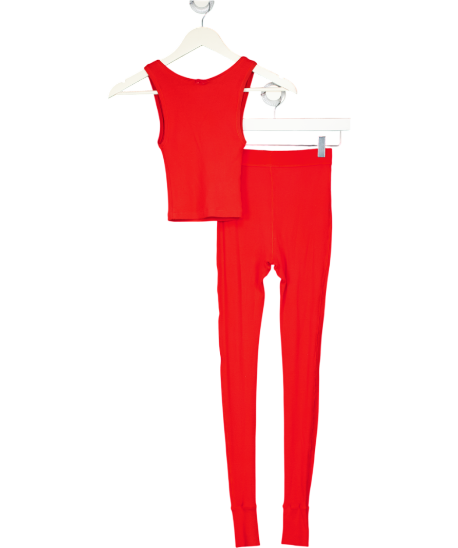 SKIMS Red 2-piece Ribbed Cotton Thermal Leggings And Vest Set UK XXS