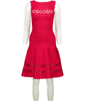 HERVE LEGER Red Fit & Flare Bandage Dress With Lattice Insert UK XXS