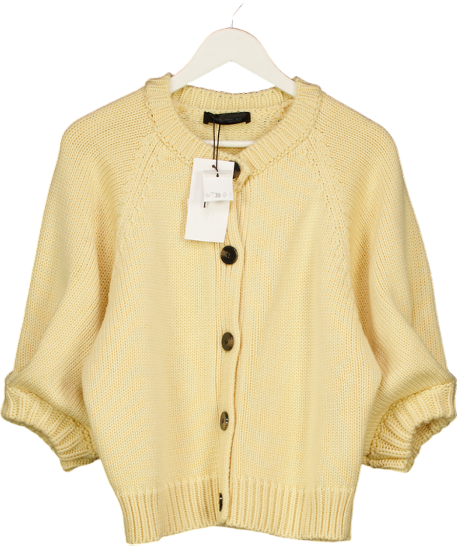 ZARA Butter Yellow Cardigan With Puff Sleeves UK L