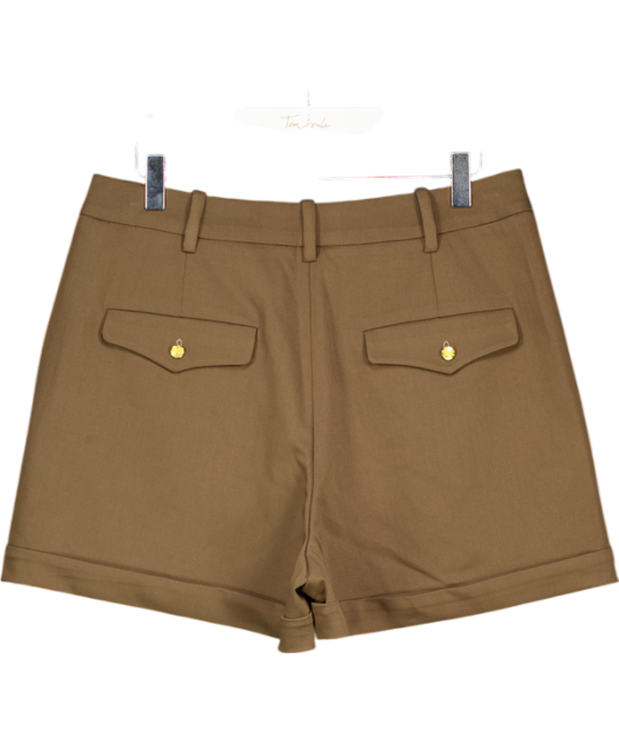 HOLLAND COOPER Khaki Green Pleated Wide Leg Short Stone With Gold Hc Logo Embellishment UK 12
