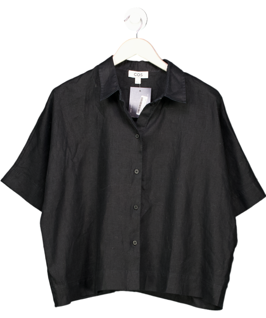 cos Black Short Sleeve Boxy-fit Linen Shirt UK 12