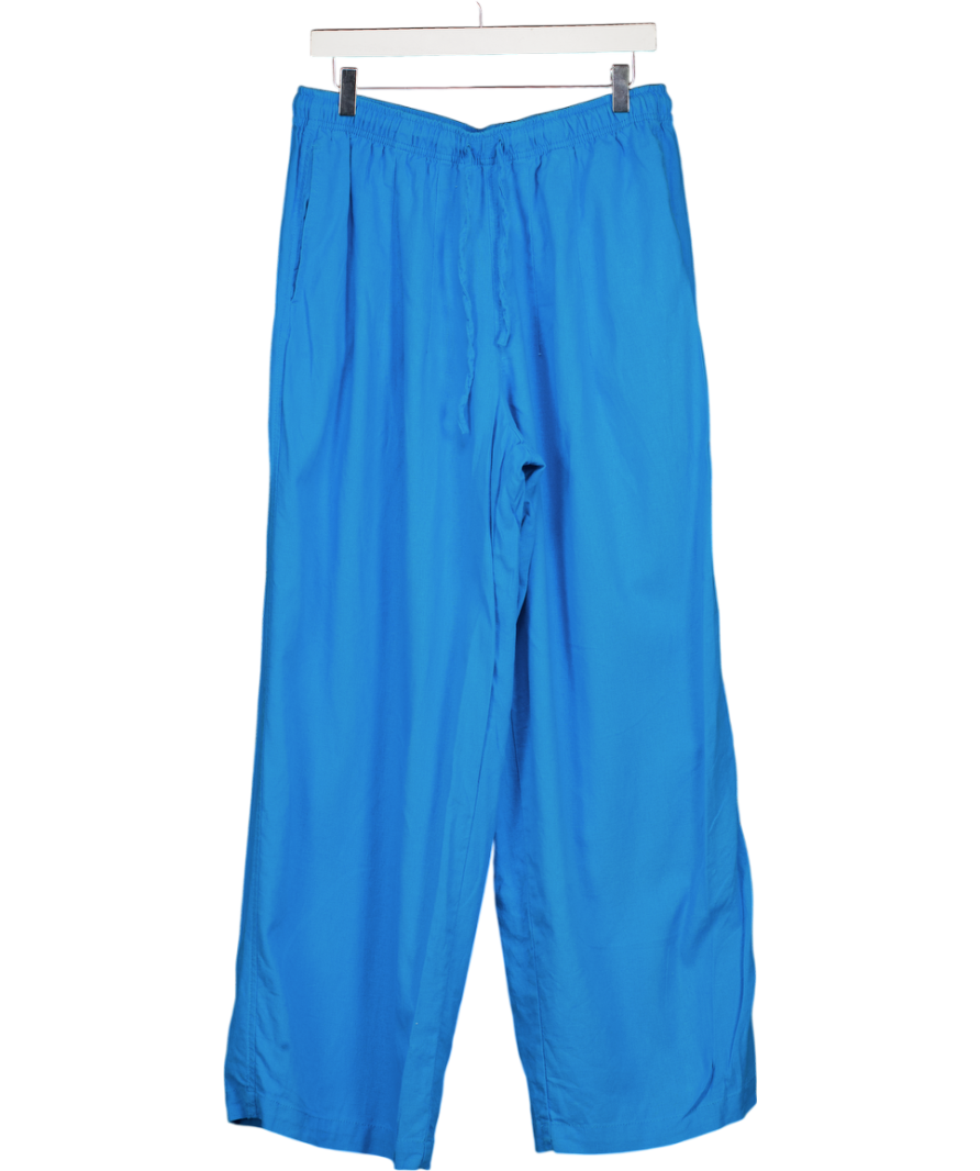 TOPSHOP Blue Linen Rich Drawstring Wide Leg Trouser UK M