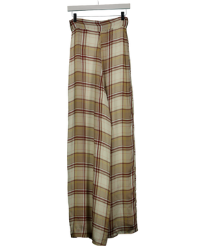 Harmur Beige Check Chiffon Maxi Skirt UK S