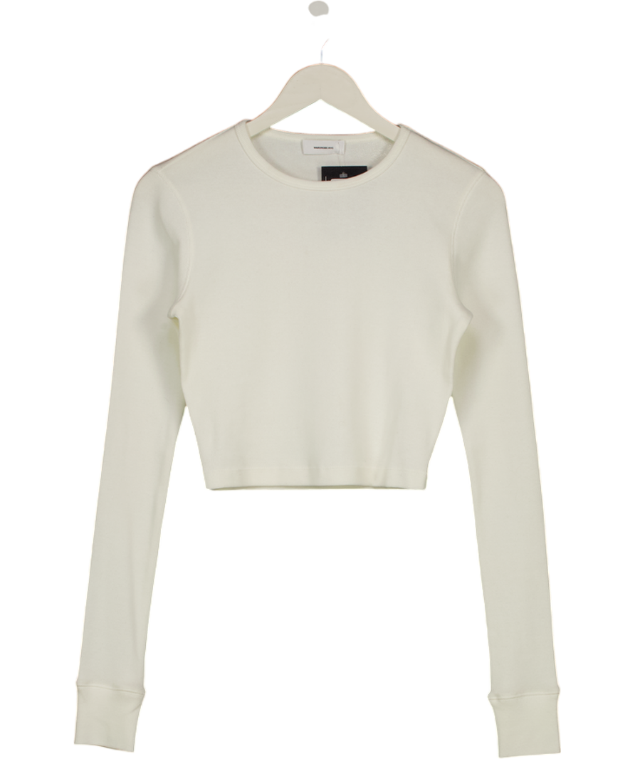 WARDROBE NYC Cream Cropped Long Sleeve Top UK S