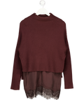 ALLSAINTS Dark Brown Eloise 2-in-1 Jumper & Sleeveless Lace Trim Mini Dress UK XS