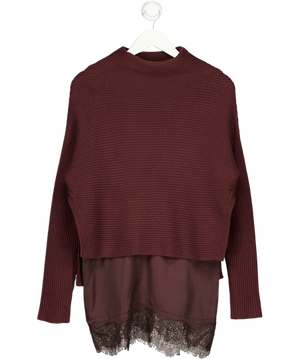 ALLSAINTS Dark Brown Eloise 2-in-1 Jumper & Sleeveless Lace Trim Mini Dress UK XS