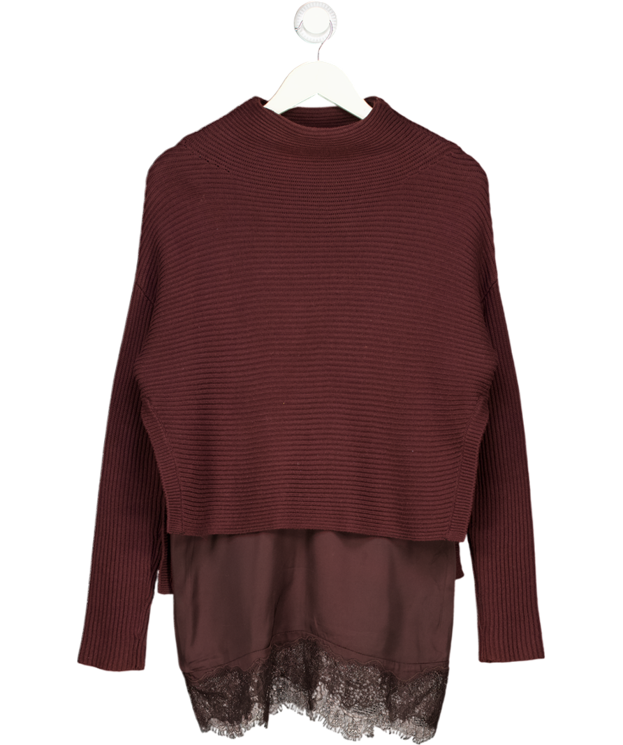 ALLSAINTS Dark Brown Eloise 2-in-1 Jumper & Sleeveless Lace Trim Mini Dress UK XS