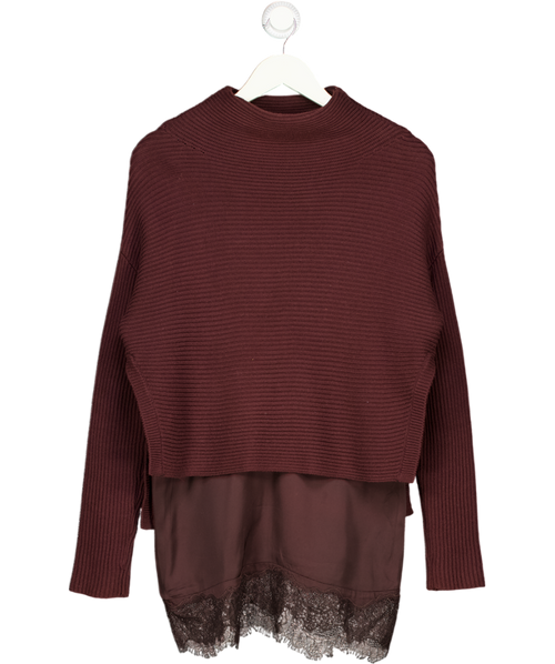 ALLSAINTS Dark Brown Eloise 2-in-1 Jumper & Sleeveless Lace Trim Mini Dress UK XS
