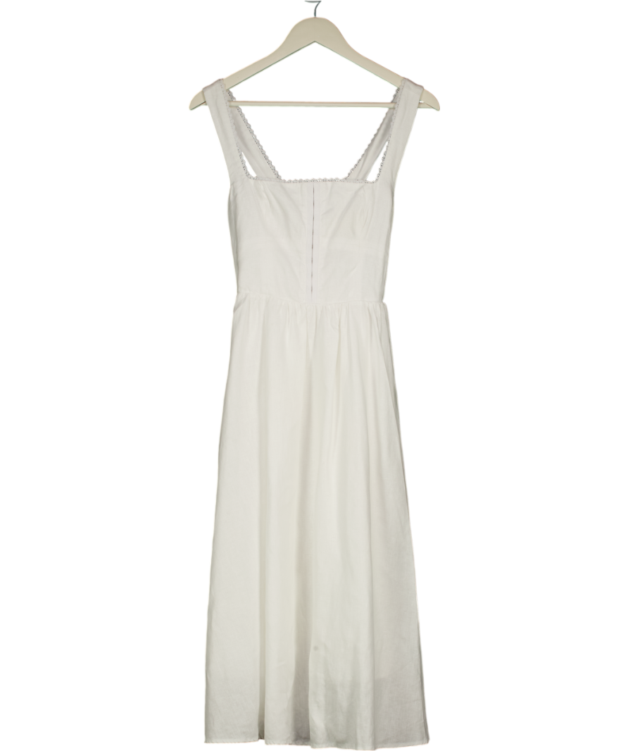 REFORMATION White Linen Corset Detail Midi Dress Us2 UK 6