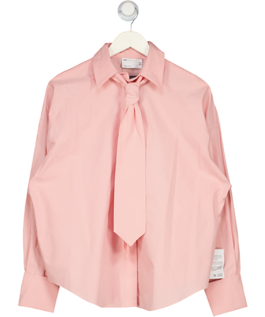 ASOS Design Oversized Shirt With Tie In Pink UK 8
