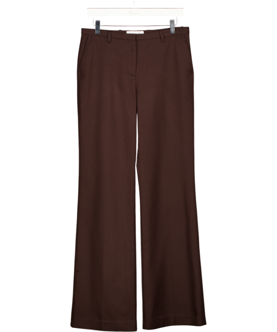 THE FRANKIE SHOP Chocolate Brown Wool Blend Straight Leg Trouser UK M