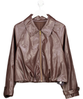 COMMENSE Brown Collared Zip-up Faux Leather Bubble Hem  Jacket UK S