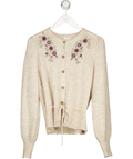 newbie Beige Wool Blended Floral Embroidered Cardigan UK M