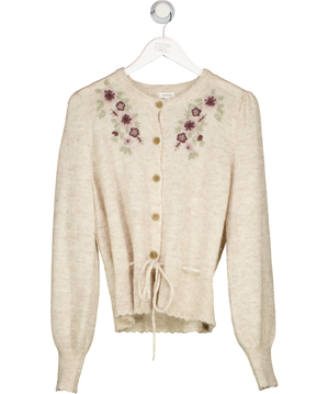 newbie Beige Wool Blended Floral Embroidered Cardigan UK M