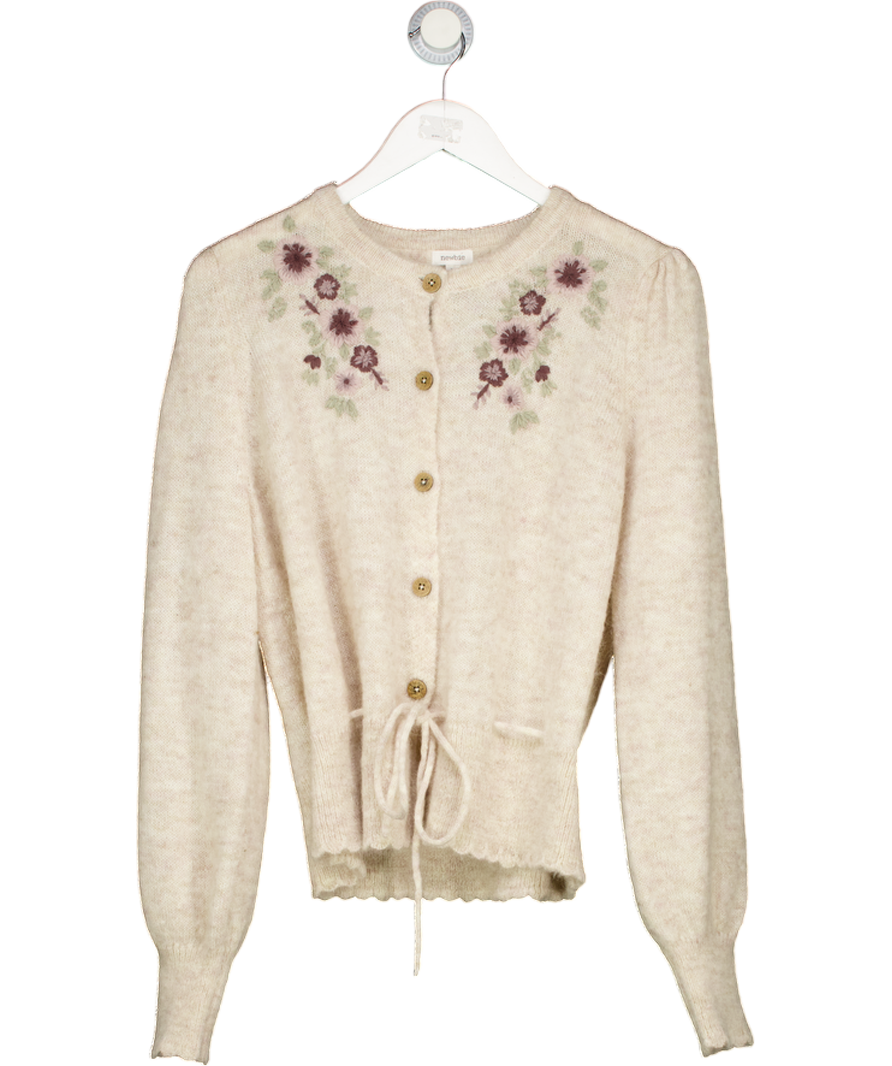 newbie Beige Wool Blended Floral Embroidered Cardigan UK M