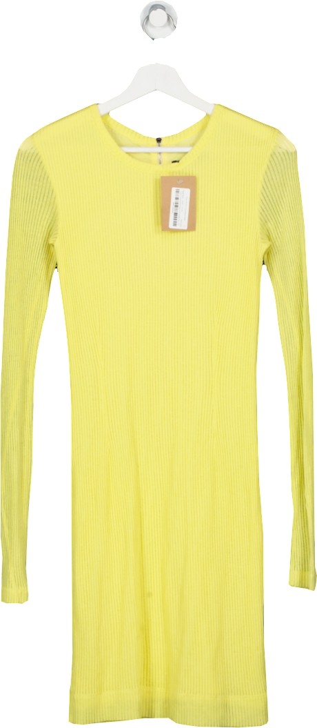 Rag & Bone Yellow Cotton Rib Knit Long Sleeve Dress UK XS