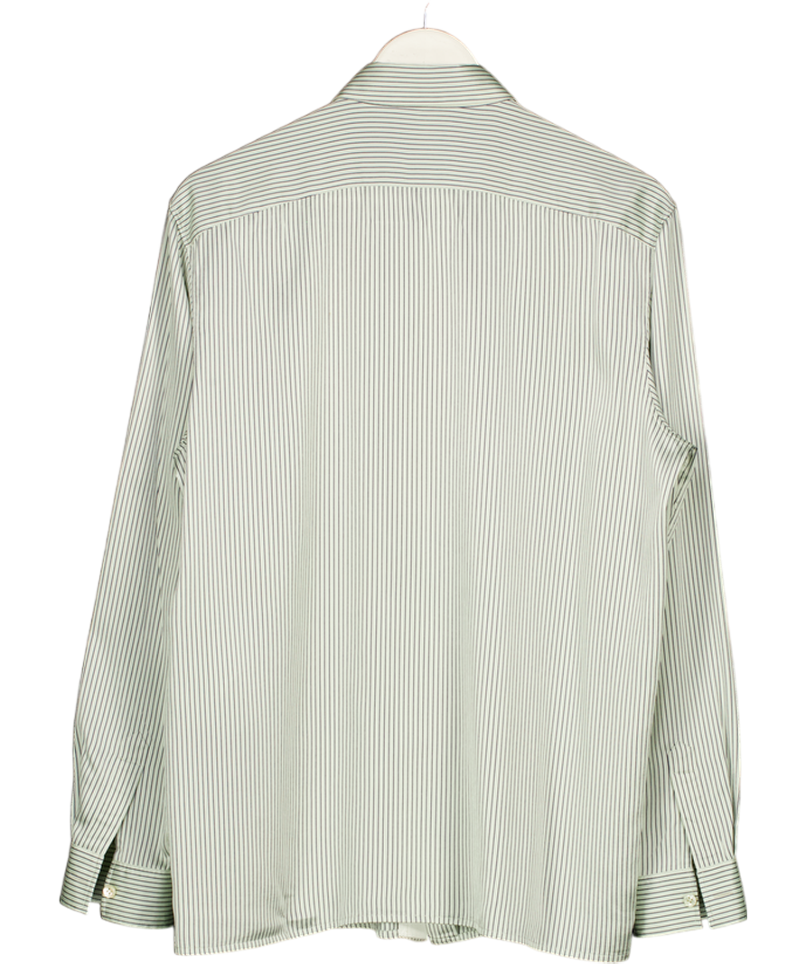 Saint Laurent Pale Green / Navy 100% Silk Striped Shirt 15 1/2 " Neck UK M