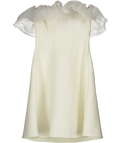 KAREN MILLEN Cream Figure Form Bandage Knit Organza Frill Detail Mini Dress UK XS
