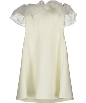KAREN MILLEN Cream Figure Form Bandage Knit Organza Frill Detail Mini Dress UK XS