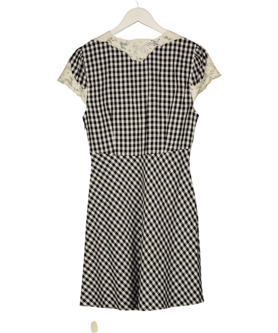 RIXO Black / Ivory Lacie Lace-trimmed Checked Crêpe Minidress UK 10