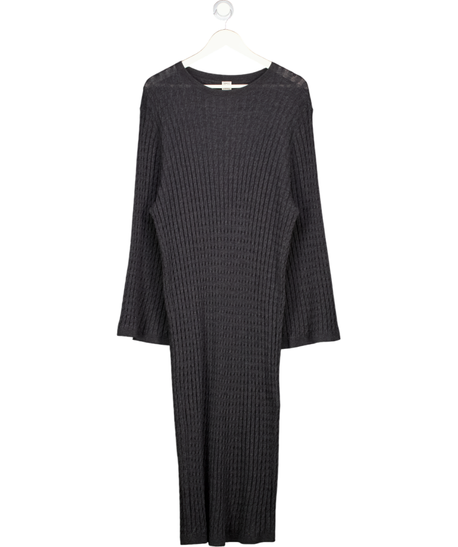 TOTEME Charcoal Grey Cable-knit Wool Maxi Dress UK XS