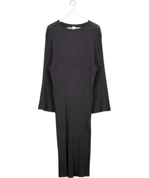 TOTEME Charcoal Grey Cable-knit Wool Maxi Dress UK XS