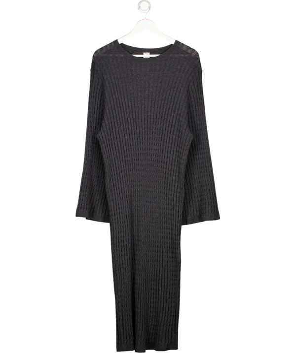 TOTEME Charcoal Grey Cable-knit Wool Maxi Dress UK XS