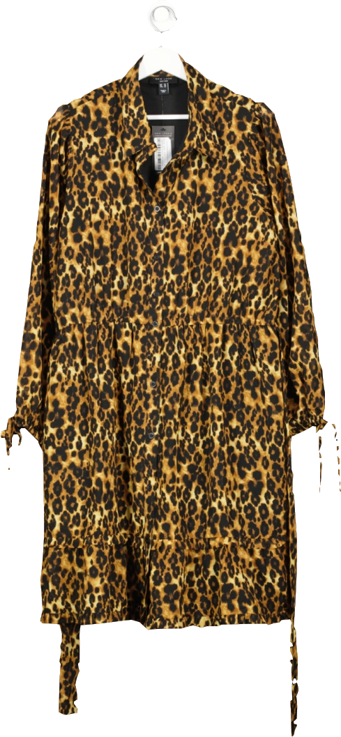 New Look Brown Curves Leopard Georgette Shirt Dress BNWT UK 18