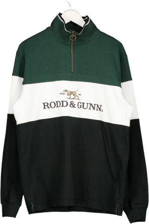 RODD&GUNN Green Foresters Peak Logo Cotton Quarter Zip Neck Sweatshirt UK XL
