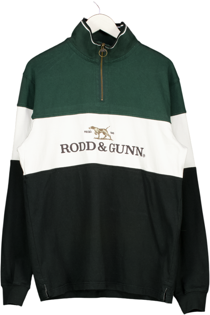 RODD&GUNN Green Foresters Peak Logo Cotton Quarter Zip Neck Sweatshirt UK XL