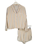 LOUNGE 2-piece Beige / White Striped Logo Pyjama Shirt And Boxer Set UK XS/S