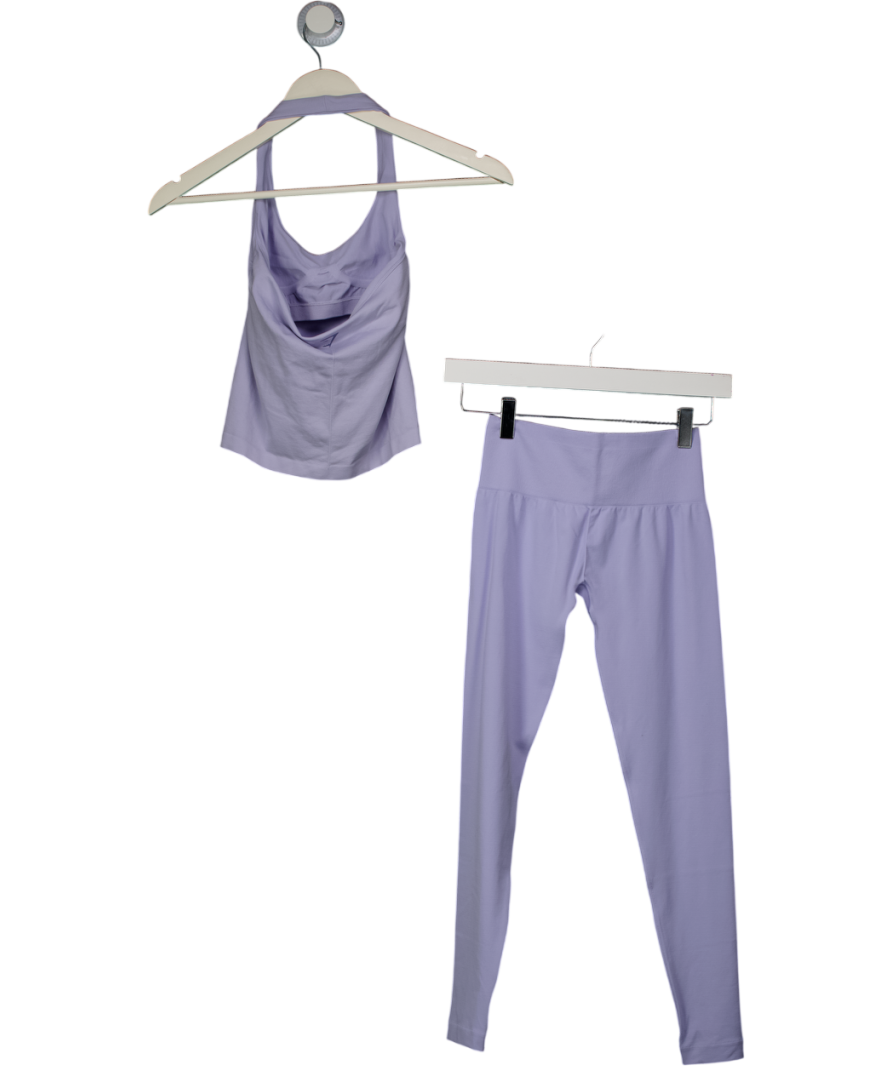 gymshark Purple Soft Sculpt Halterneck Tank With Shelf And Soft Sculpt Leggings UK XS