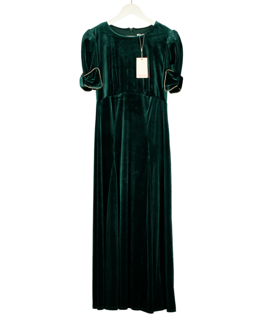MONSOON Belle Bow Sleeve Velvet Midi Dress Green UK 12