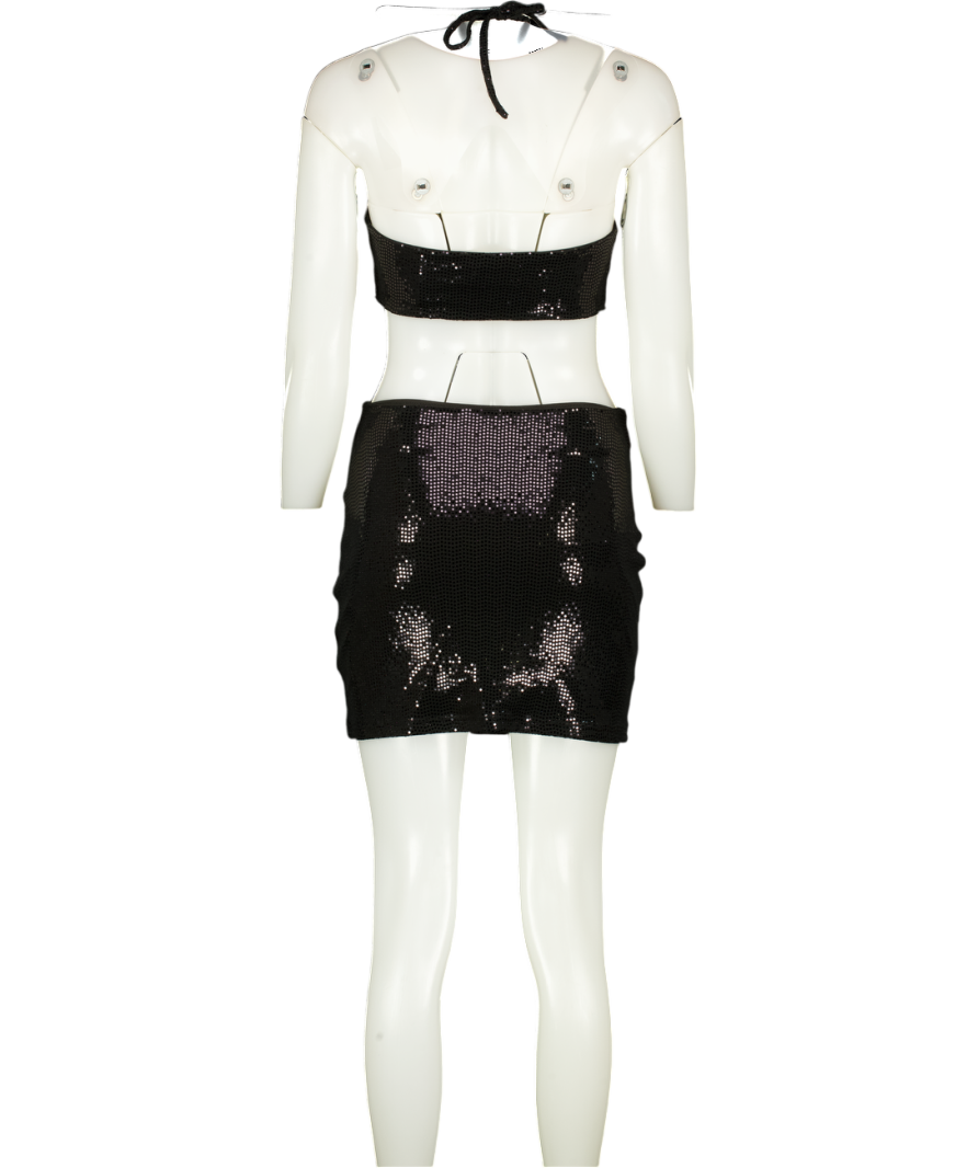 WHITE FOX Black Sparkle Cut Out Mini Dress UK M