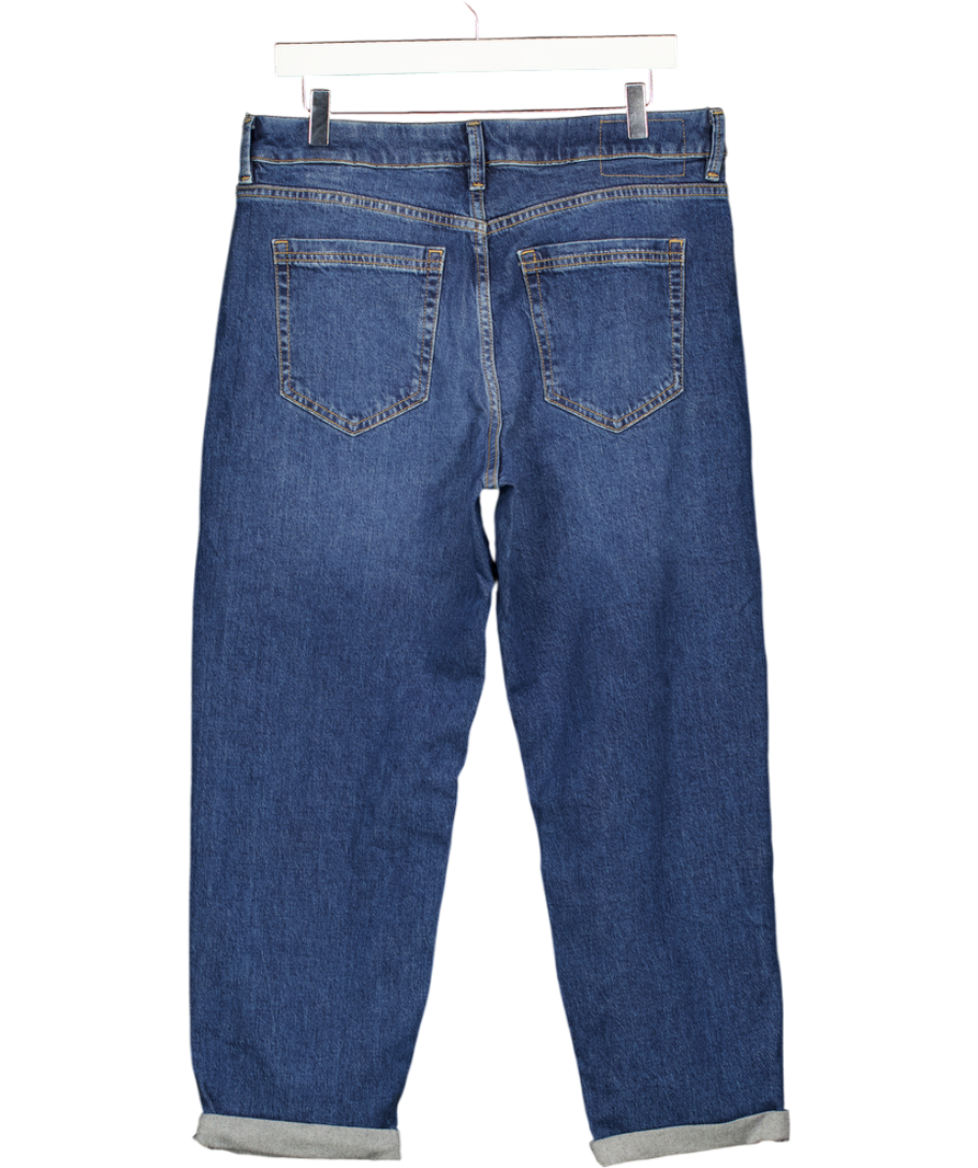 M&S PER UNA Blue Girlfriend Mid Rise Turn Up Jeans With Lyocell - Short Length UK 14