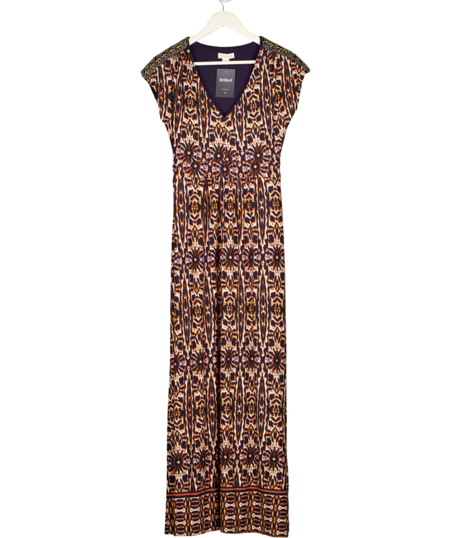 MONSOON Navy Blue / Orange Floral Jersy Maxi Dress UK 14