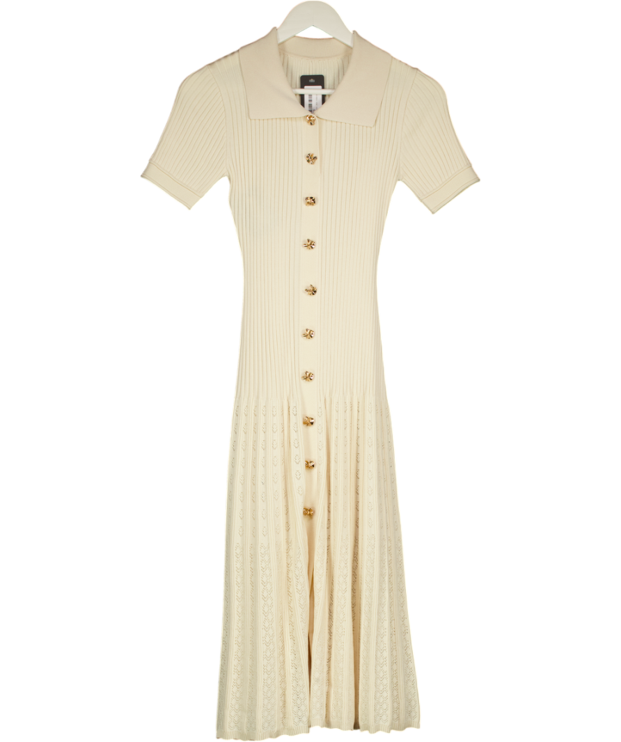 COMMENSE Cream Pointelle Knit Dress With Gold Button Detail UK S