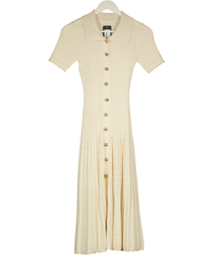 COMMENSE Cream Pointelle Knit Dress With Gold Button Detail UK S